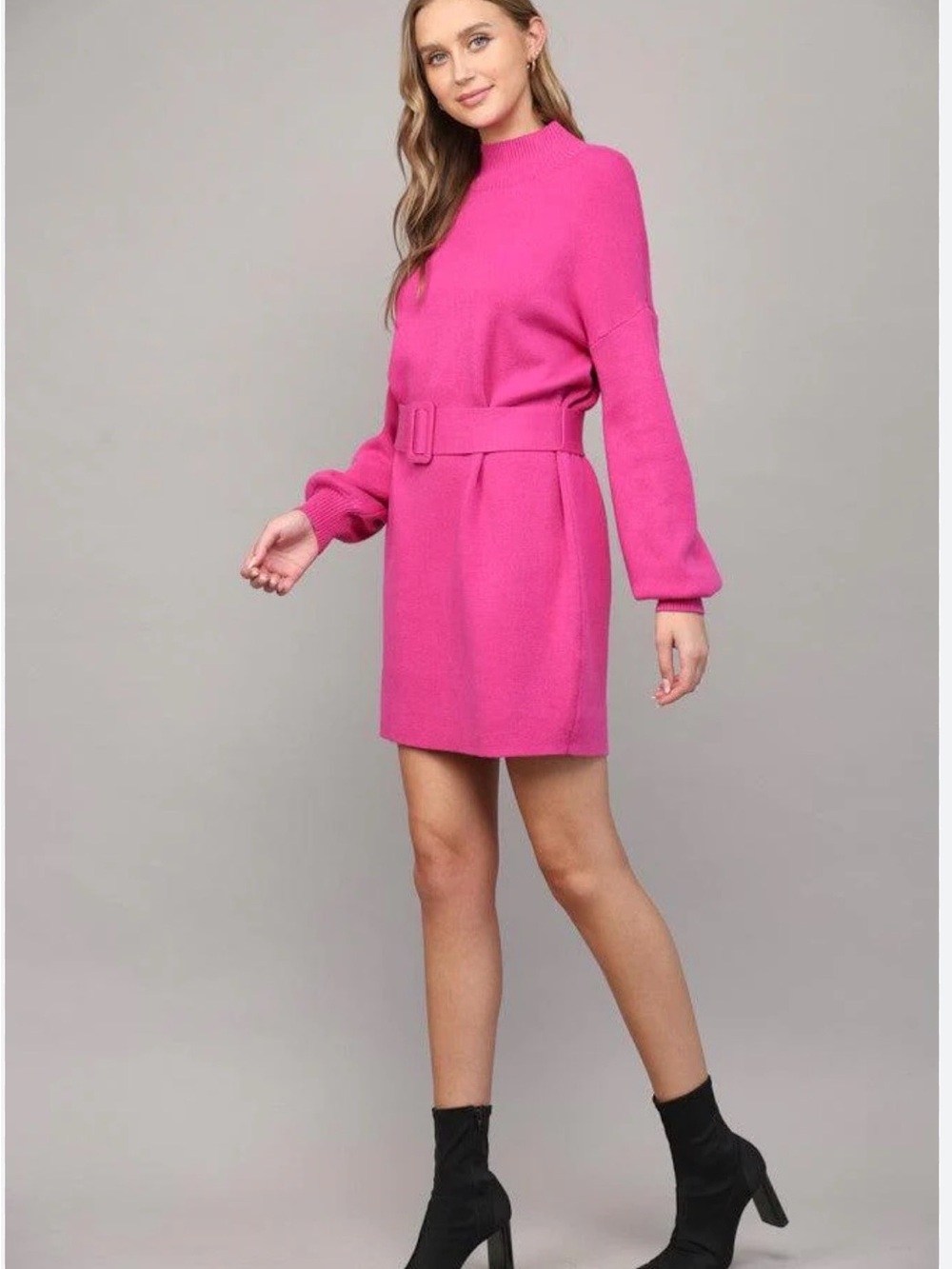 NWT Fate Hot Pink Belted Long-Sleeve Sweater Dress